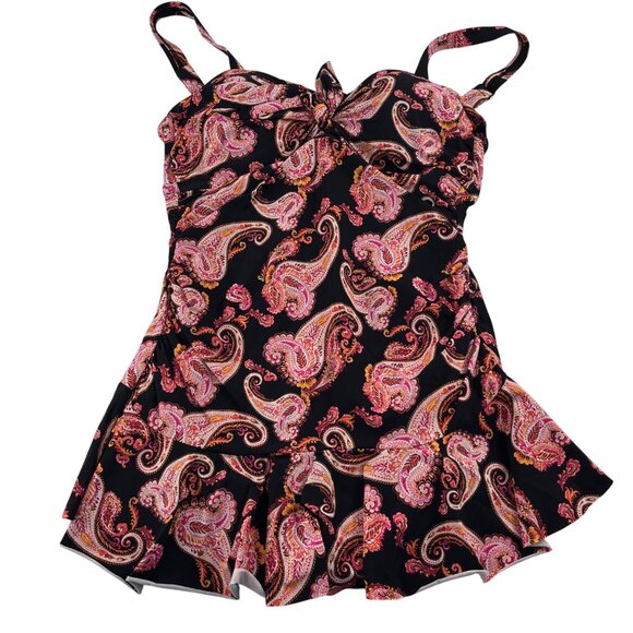 Alex Marie Womens Paisley Print Swim Dress Adjustable Straps Size L bathing suit - Picture 1 of 6